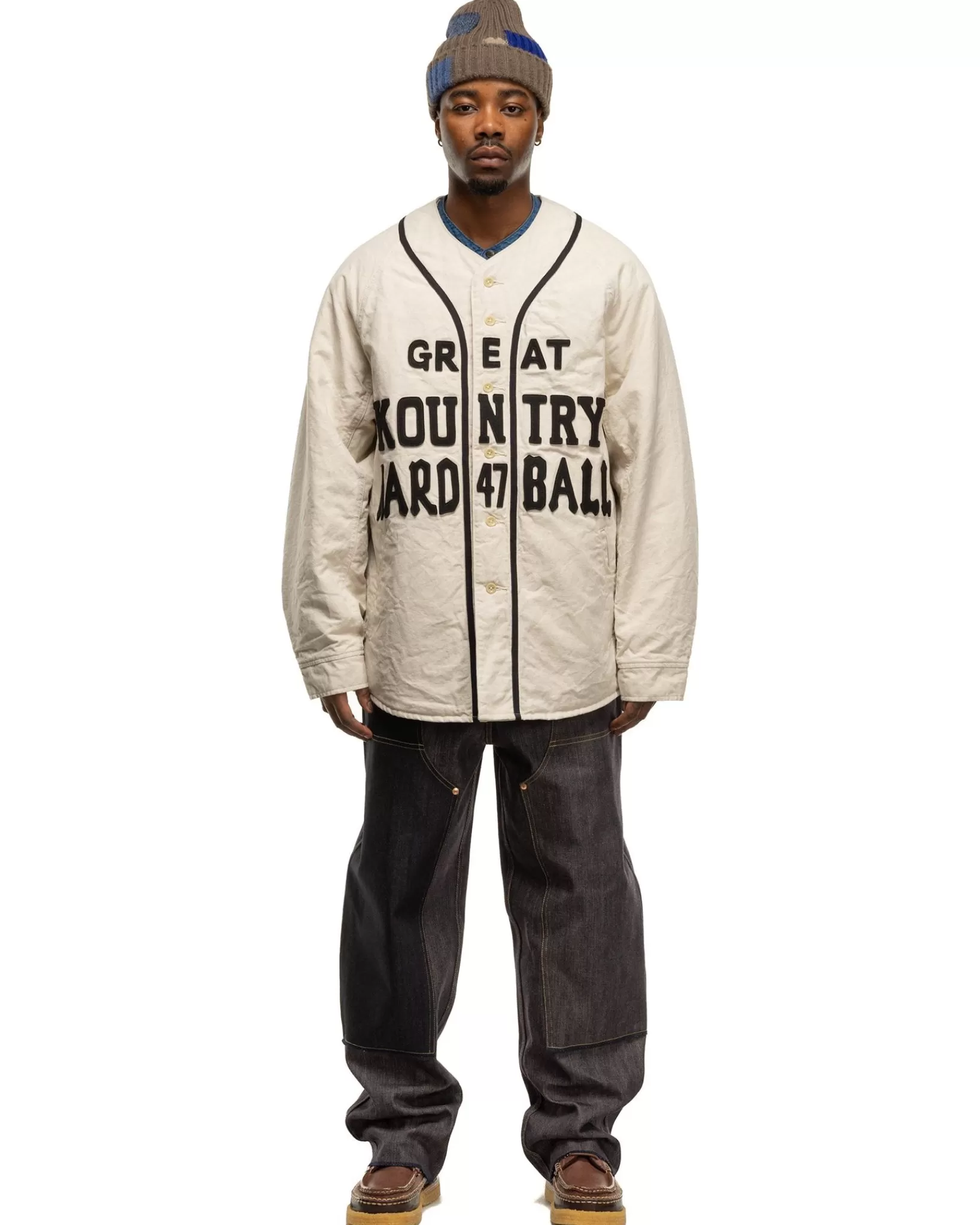 Cotton Linen Canvas X Lining Great Kountry Night Game Baseball Shirt Ecru*KAPITAL Discount